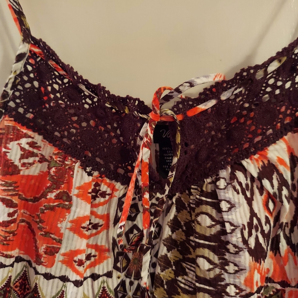 Tank top with crochet neckline by Vanity- orange, brown, white, tan - Picture 6 of 7